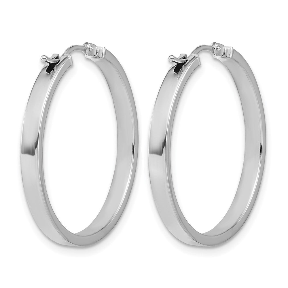 14K White Gold Square Tube Round Hoop Earrings