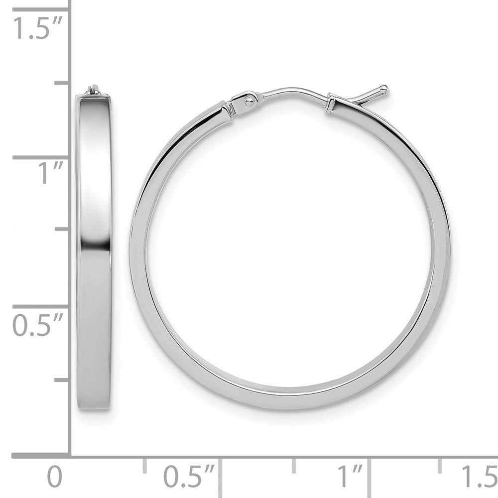 14K White Gold Square Tube Round Hoop Earrings