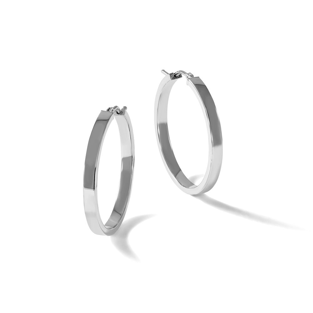 14K White Gold Square Tube Round Hoop Earrings