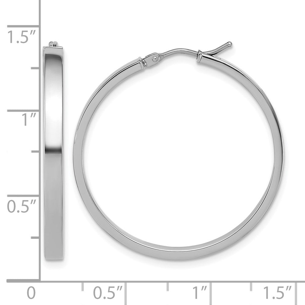 14K White Gold Square Tube Round Hoop Earrings