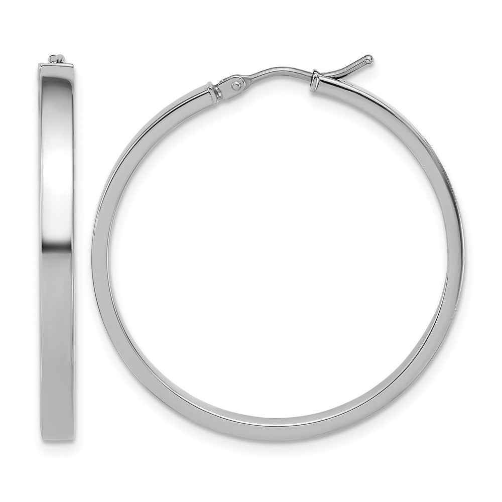 14K White Gold Square Tube Round Hoop Earrings