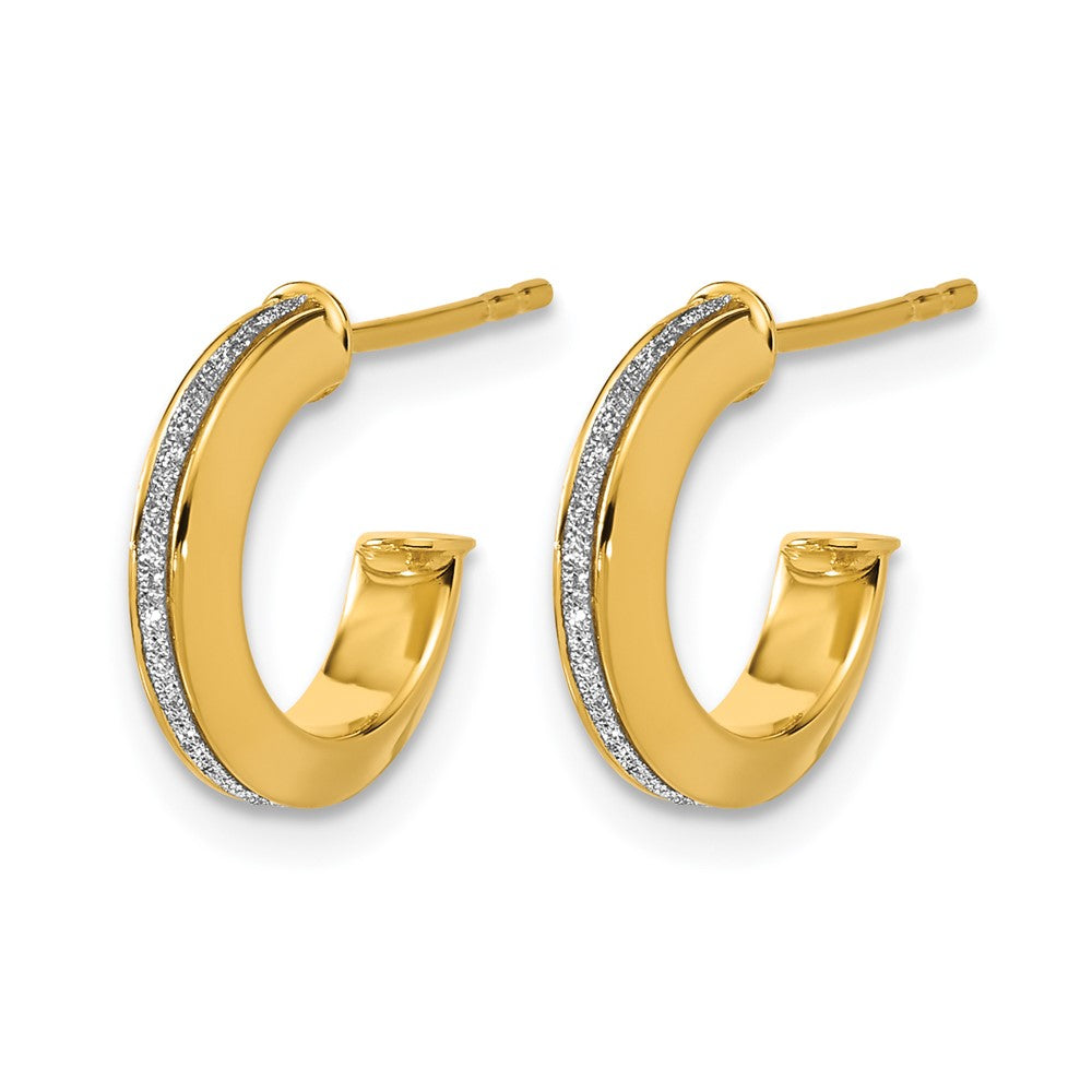 14K Polished Glimmer Infused J-Hoop Post Earrings