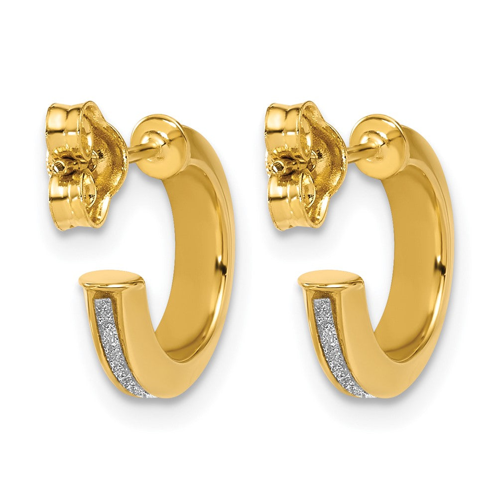 14K Polished Glimmer Infused J-Hoop Post Earrings