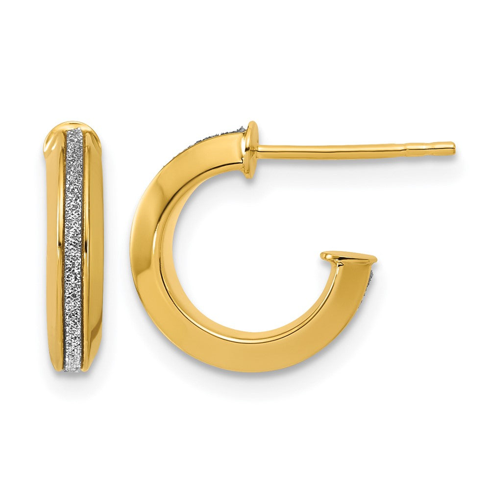 14K Polished Glimmer Infused J-Hoop Post Earrings