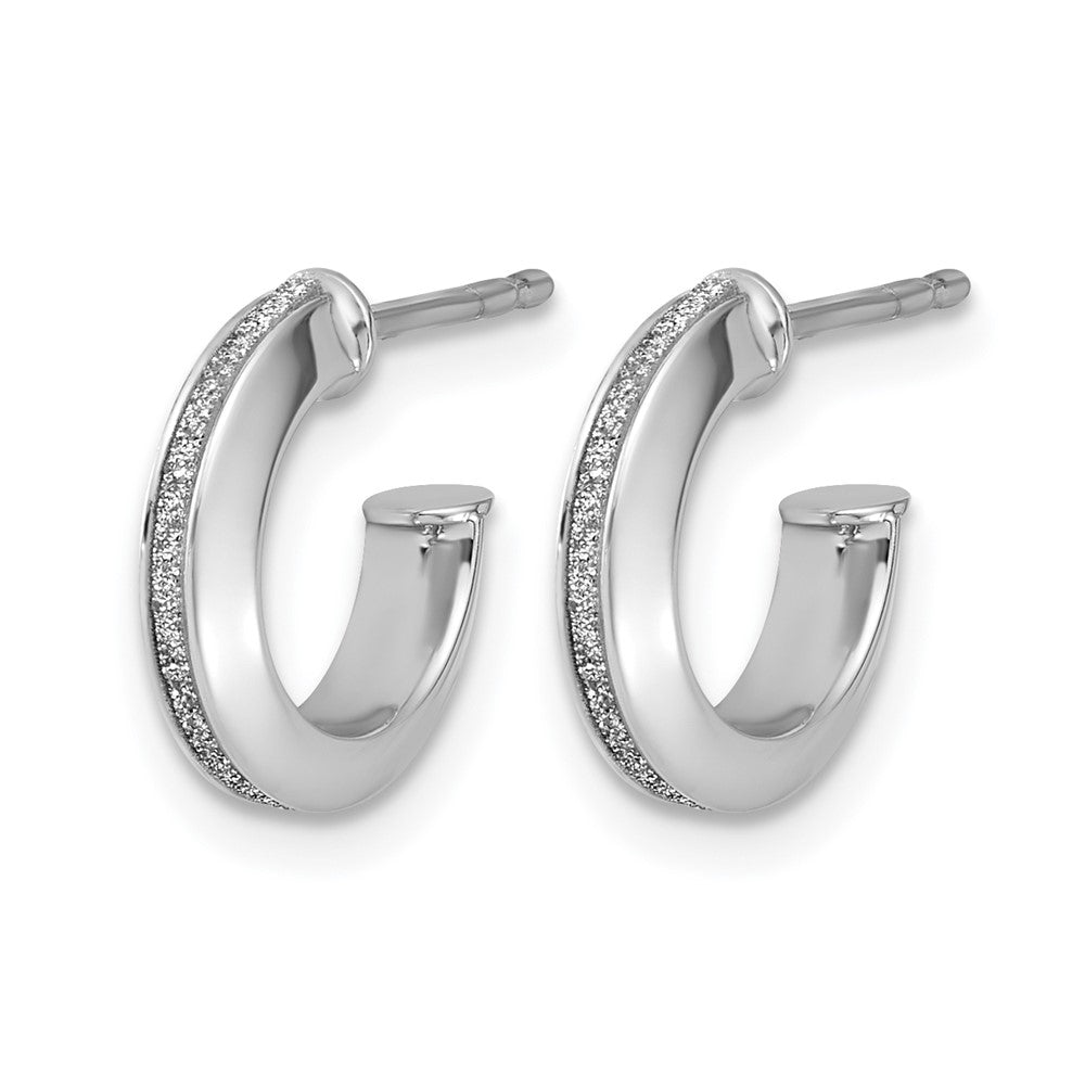 14K White Gold Polish Glimmer Infused J-Hoop Post Earrings