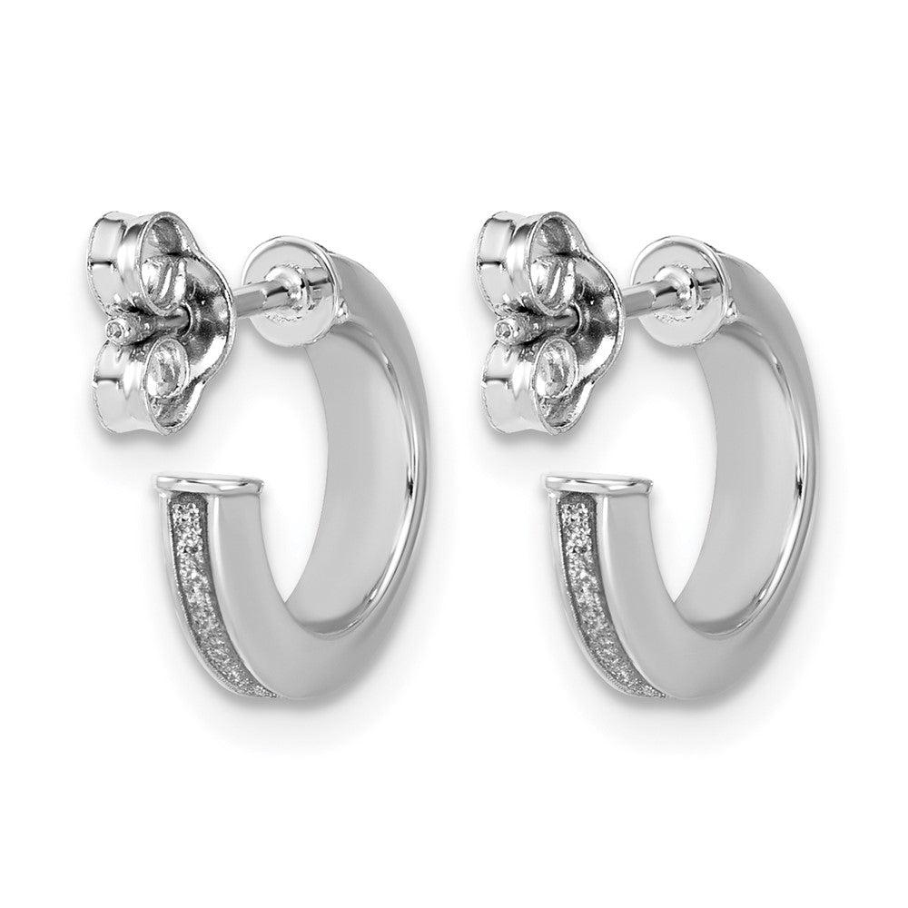 14K White Gold Polish Glimmer Infused J-Hoop Post Earrings
