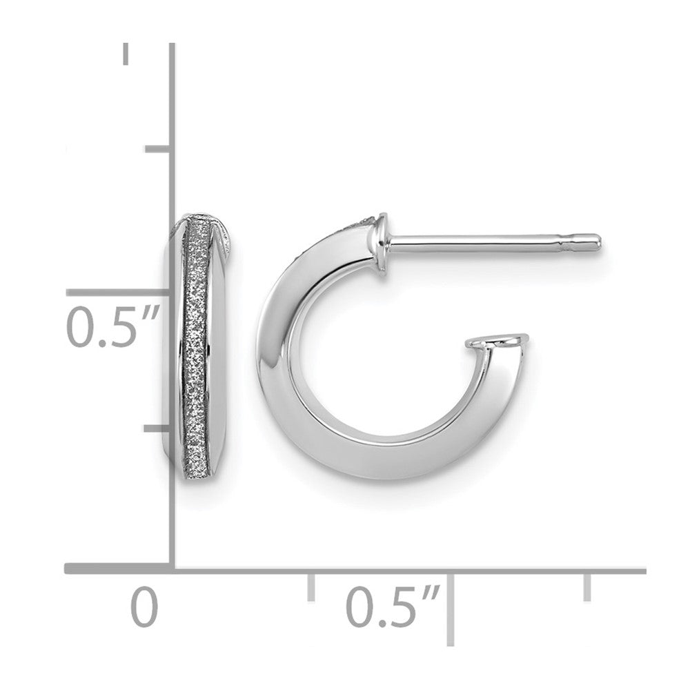 14K White Gold Polish Glimmer Infused J-Hoop Post Earrings