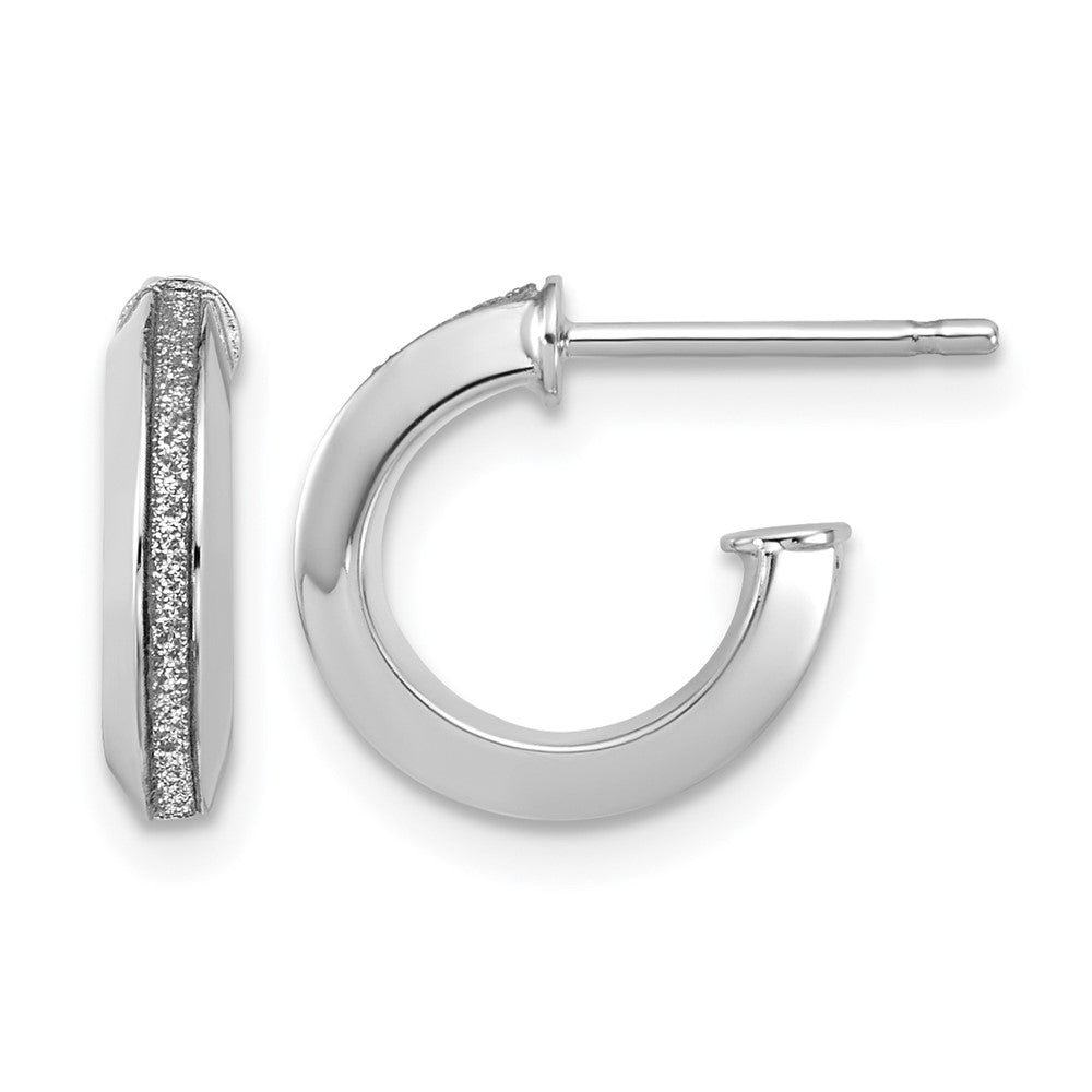 14K White Gold Polish Glimmer Infused J-Hoop Post Earrings