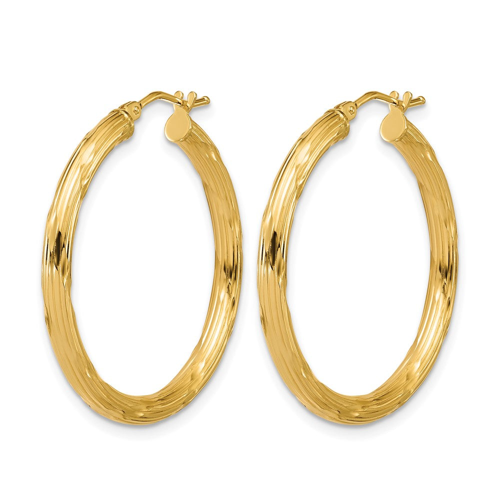 14K Polished and Grooved Round Hoop Earrings