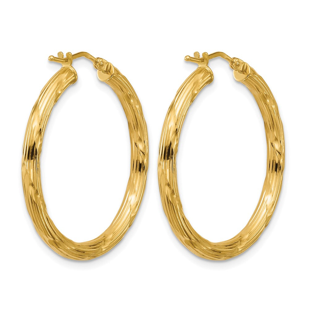14K Polished and Grooved Round Hoop Earrings