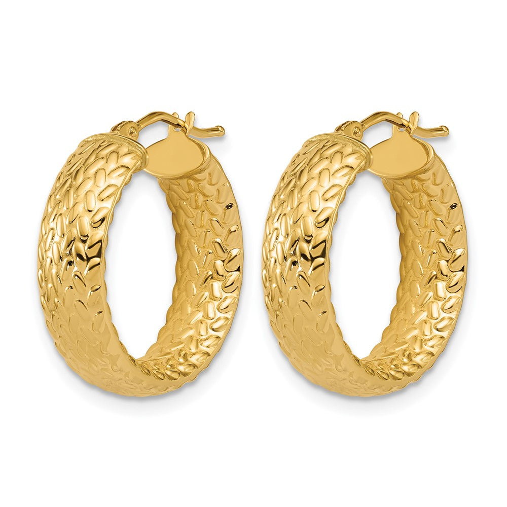14K Polished Weave Design Round Hoop Earrings