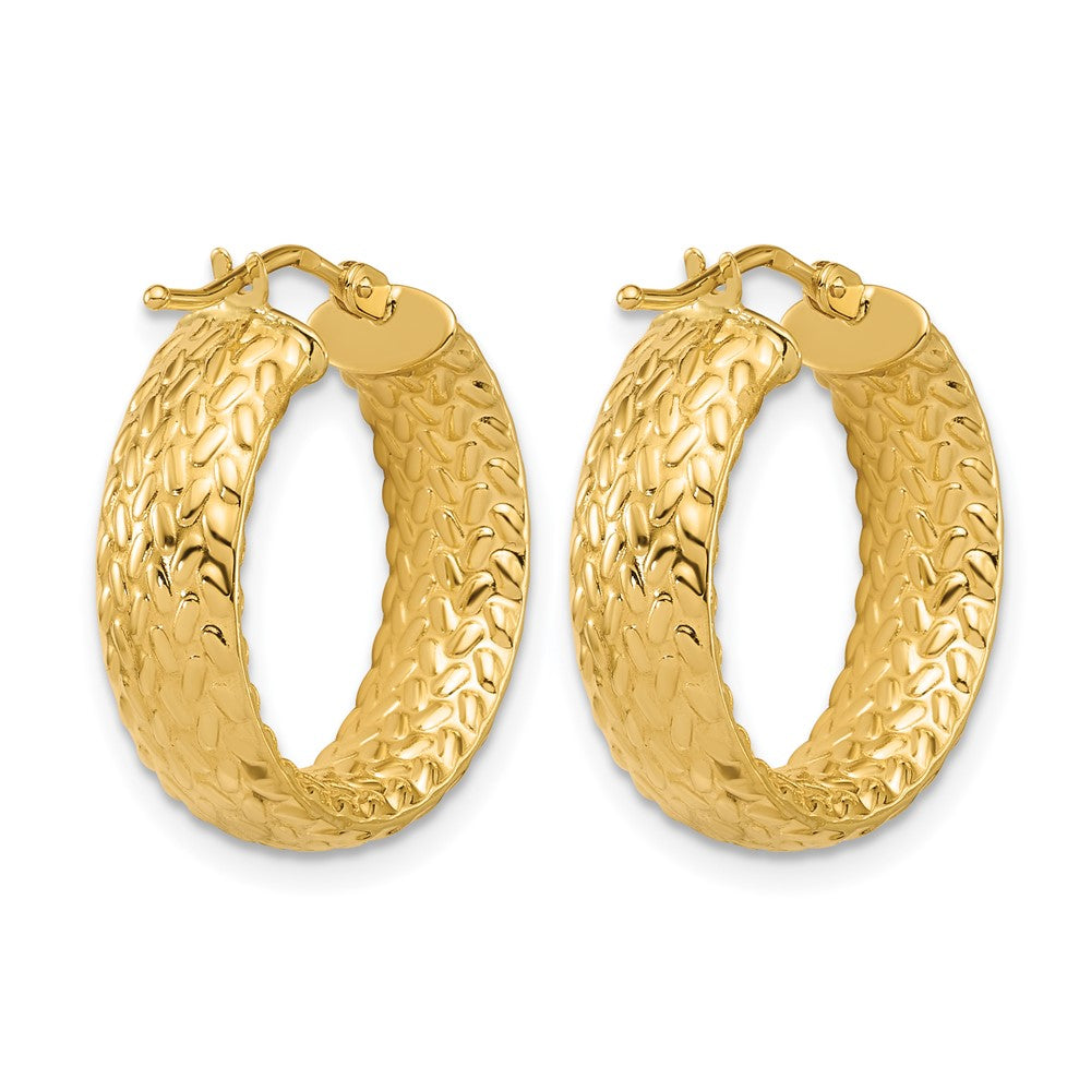 14K Polished Weave Design Round Hoop Earrings