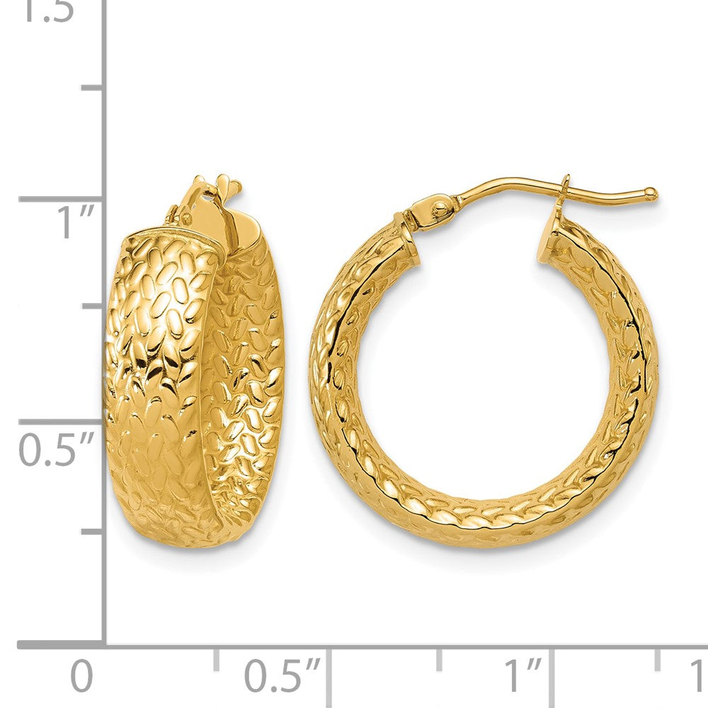 14K Polished Weave Design Round Hoop Earrings