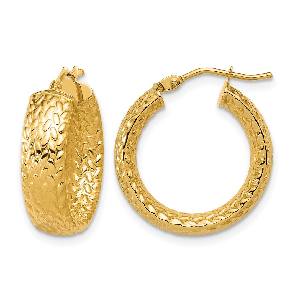 14K Polished Weave Design Round Hoop Earrings