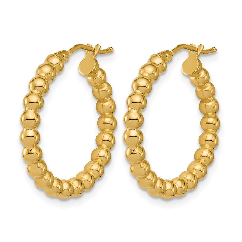 14K Polished Beaded Round Hoop Earrings