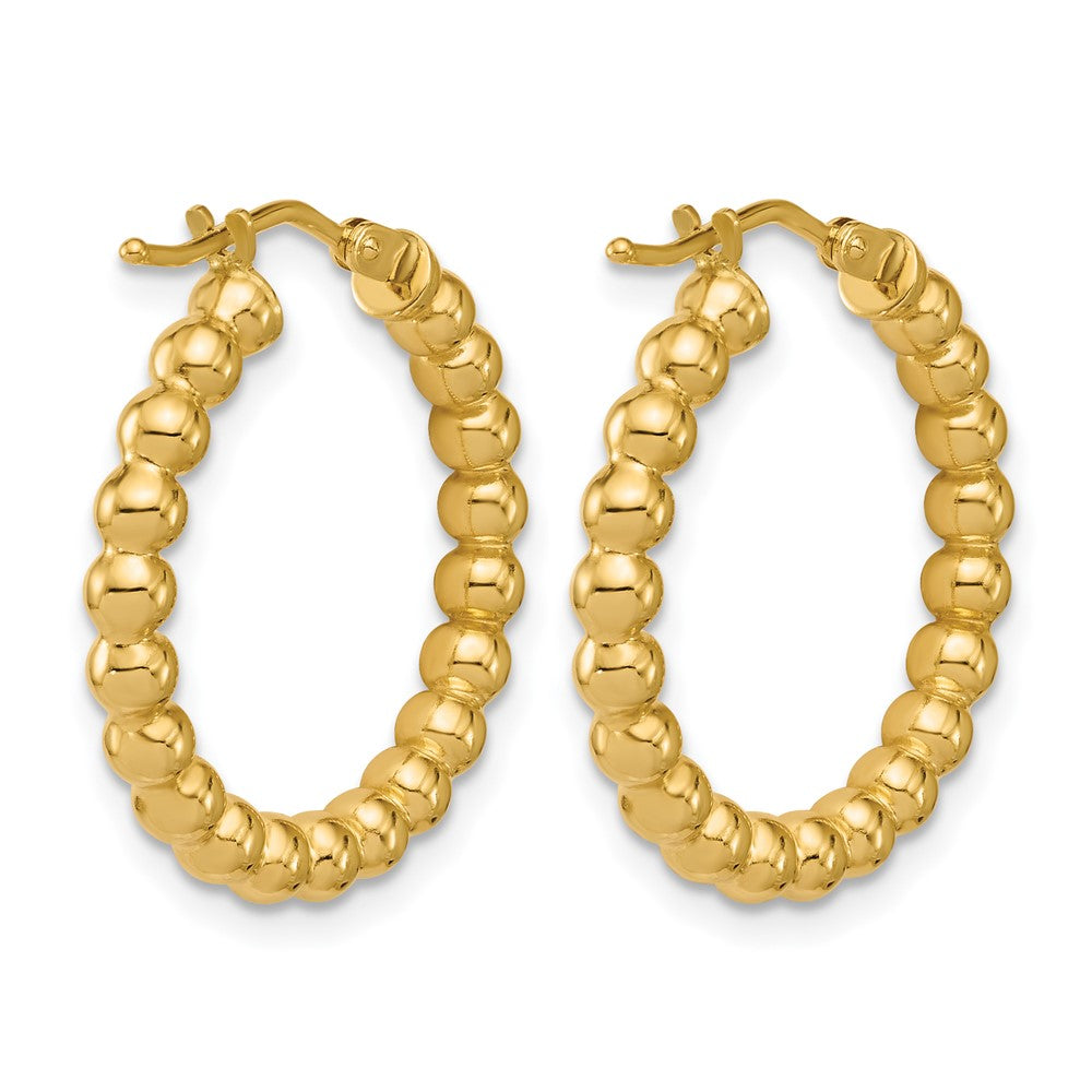 14K Polished Beaded Round Hoop Earrings
