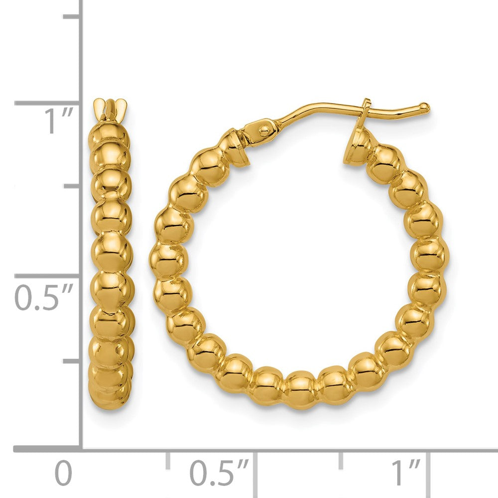 14K Polished Beaded Round Hoop Earrings