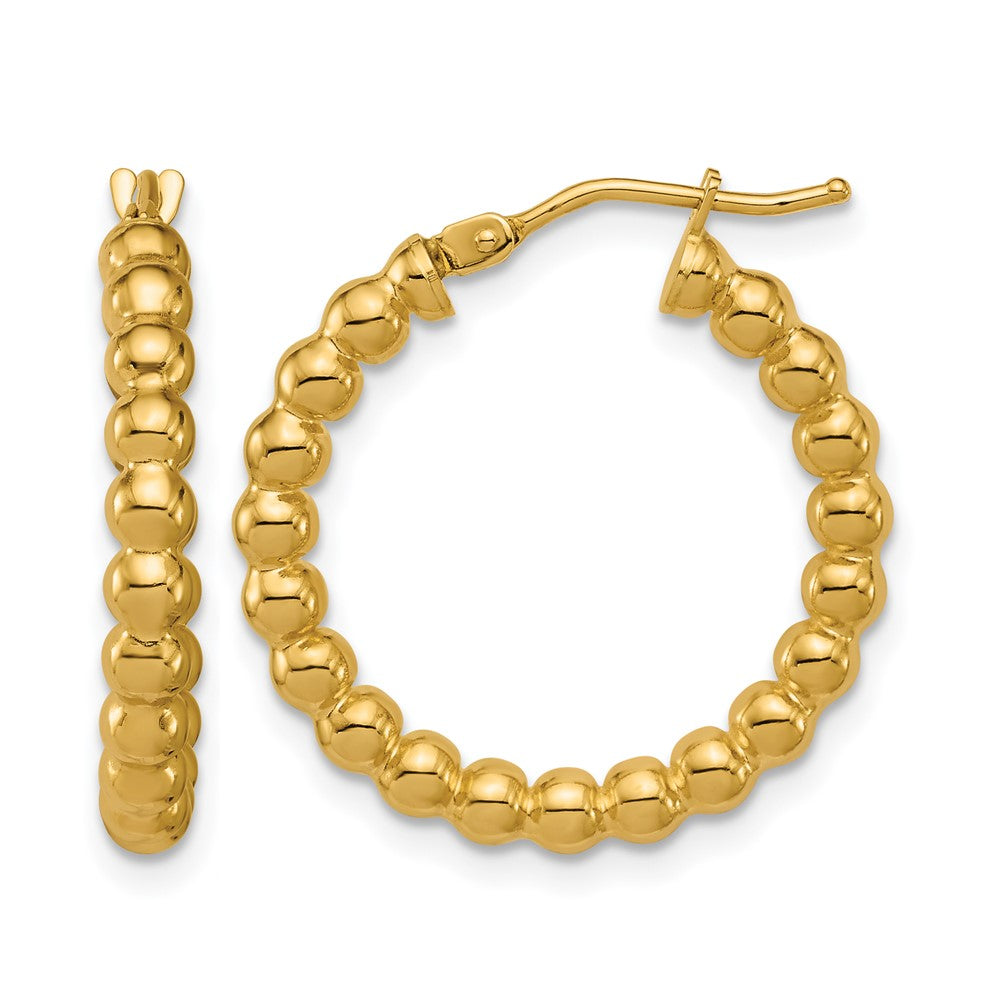 14K Polished Beaded Round Hoop Earrings