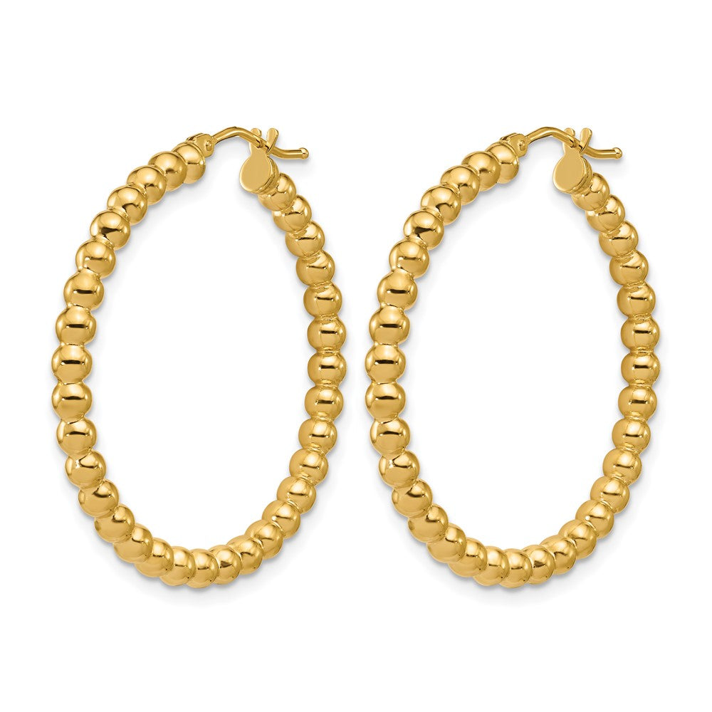 14K Polished Beaded Round Hoop Earrings