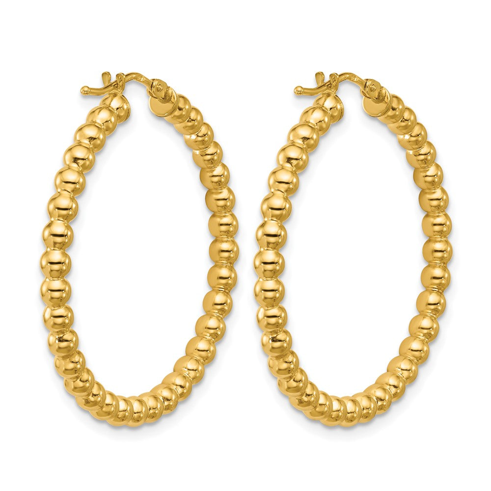 14K Polished Beaded Round Hoop Earrings