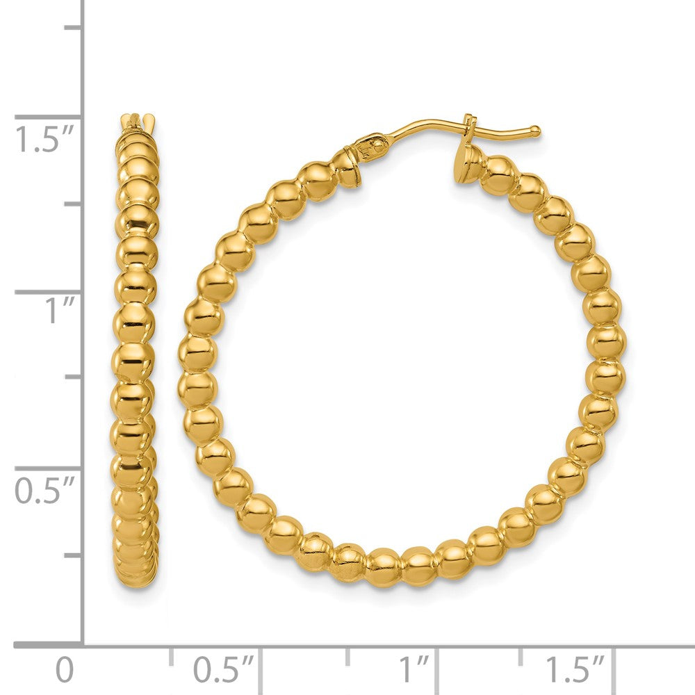 14K Polished Beaded Round Hoop Earrings