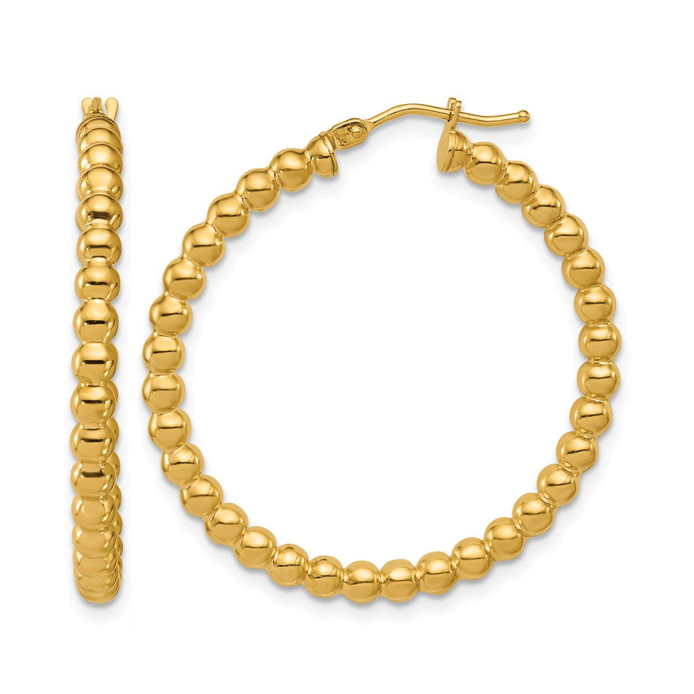 14K Polished Beaded Round Hoop Earrings
