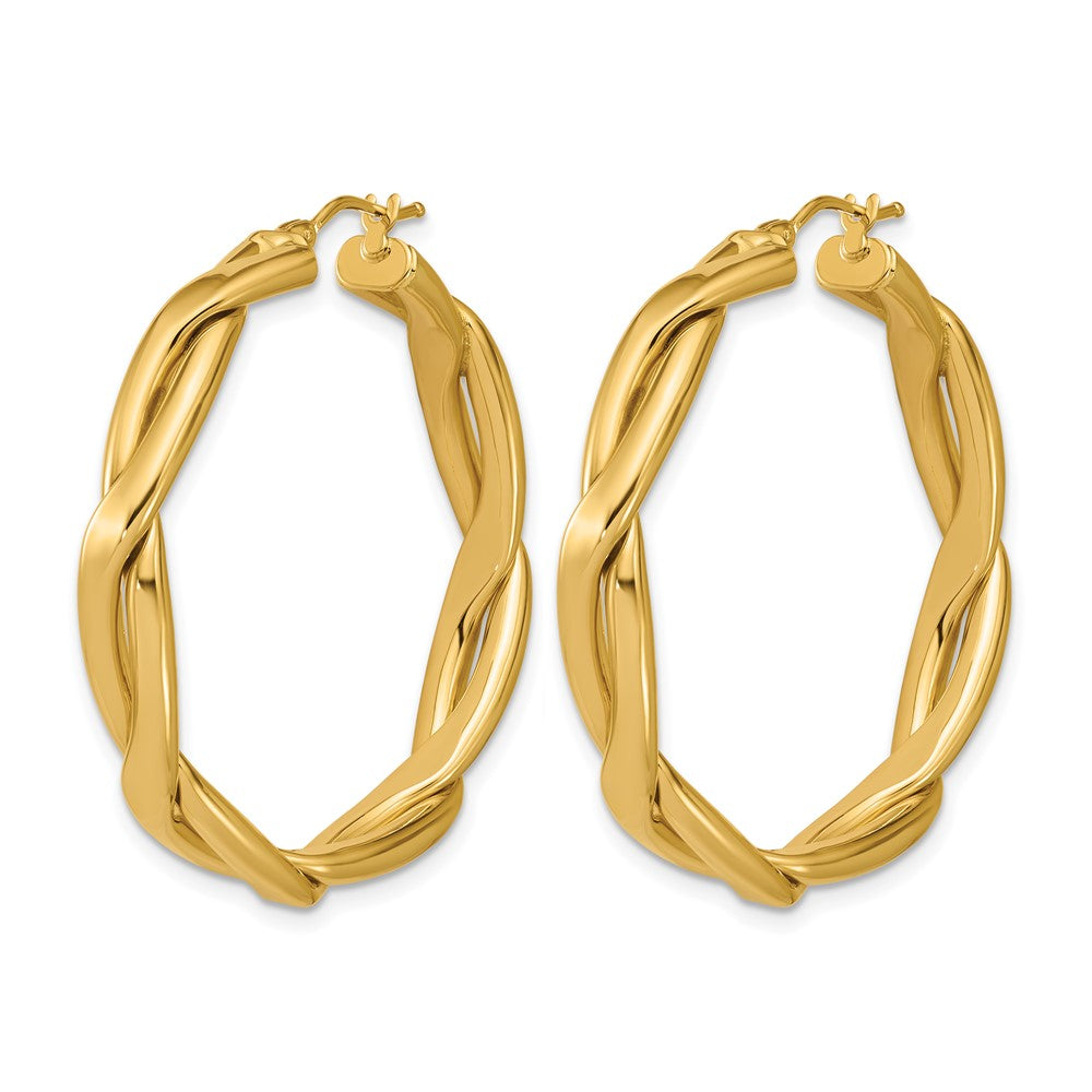 14K Polished Fancy Twist Round Hoop Earrings