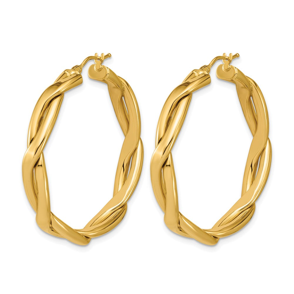 14K Polished Fancy Twist Round Hoop Earrings