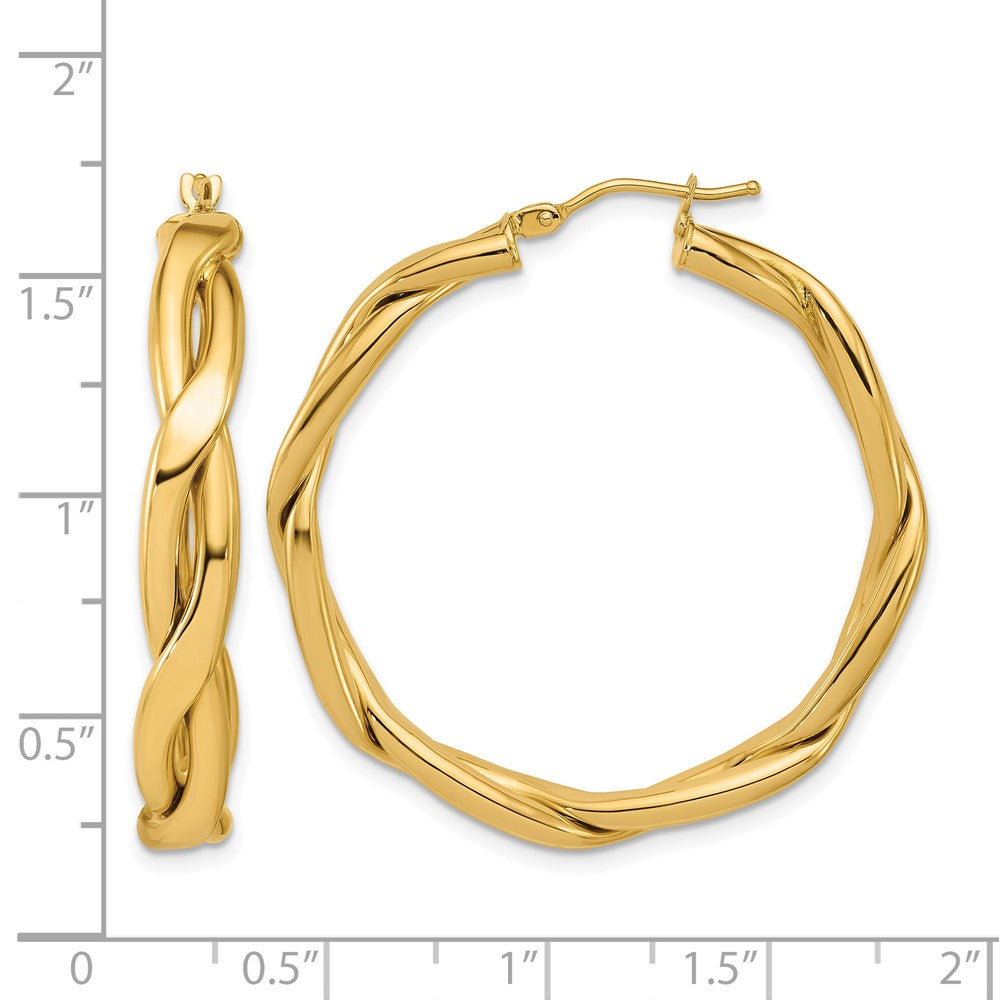 14K Polished Fancy Twist Round Hoop Earrings