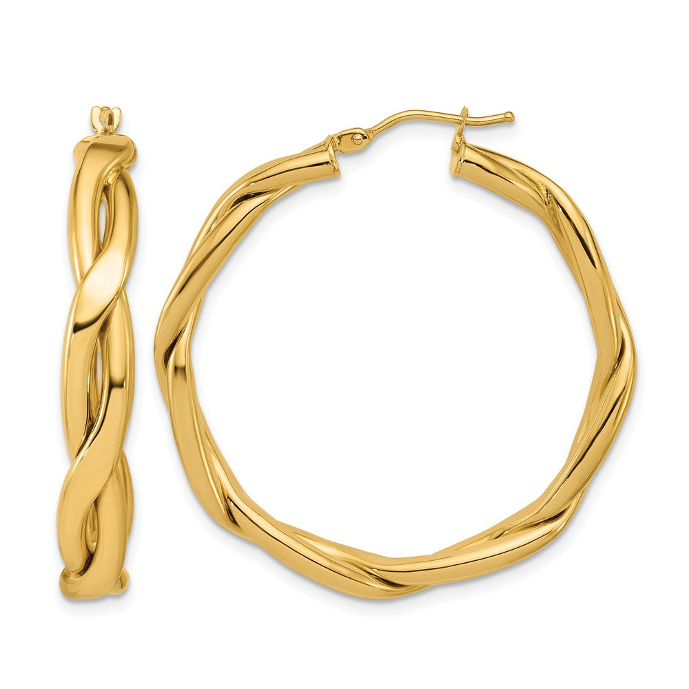 14K Polished Fancy Twist Round Hoop Earrings