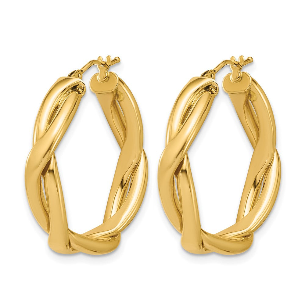 14K Polished Fancy Twist Round Hoop Earrings
