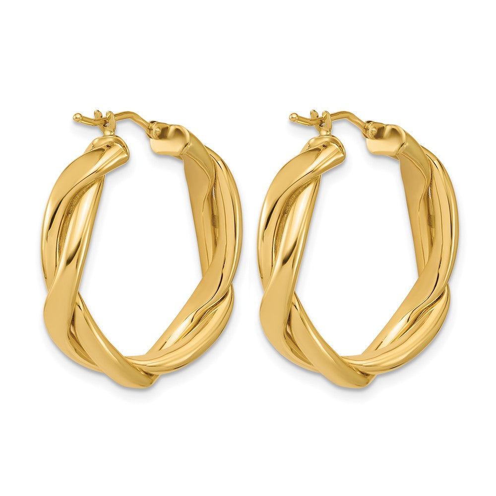 14K Polished Fancy Twist Round Hoop Earrings