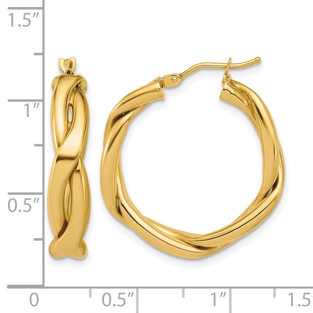 14K Polished Fancy Twist Round Hoop Earrings