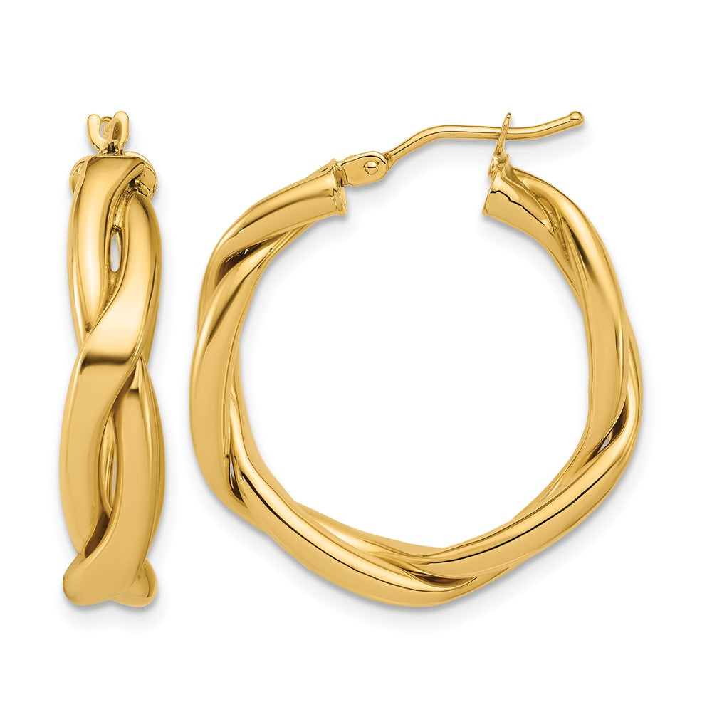 14K Polished Fancy Twist Round Hoop Earrings