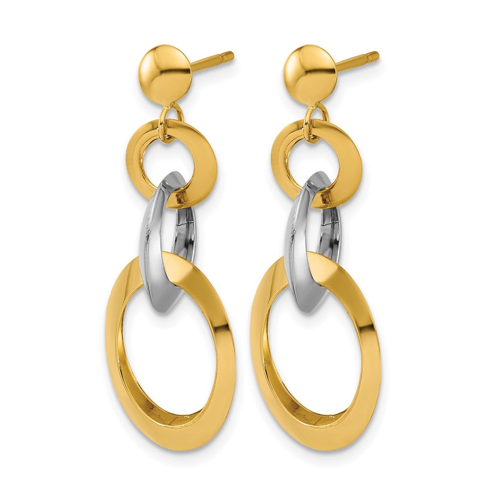 14K Two-tone Polished Circle Link Dangle Post Earrings