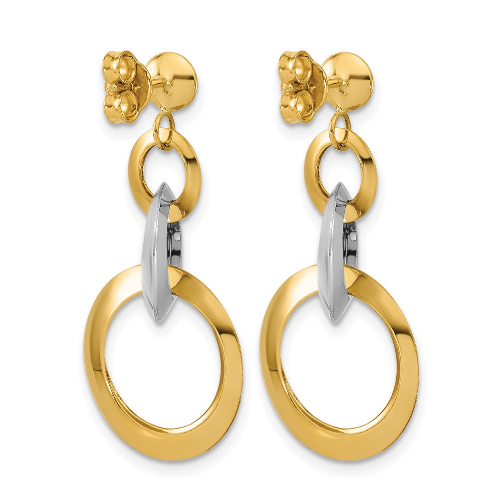 14K Two-tone Polished Circle Link Dangle Post Earrings