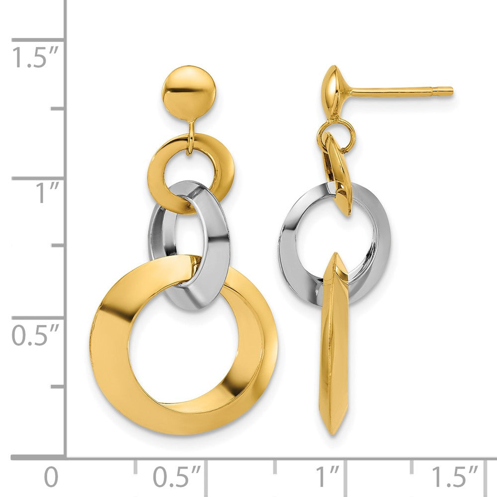 14K Two-tone Polished Circle Link Dangle Post Earrings