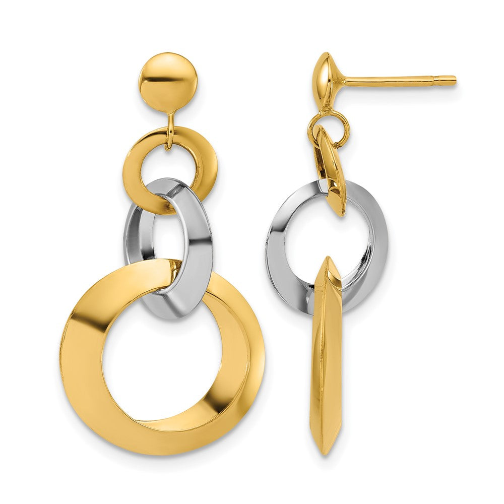 14K Two-tone Polished Circle Link Dangle Post Earrings