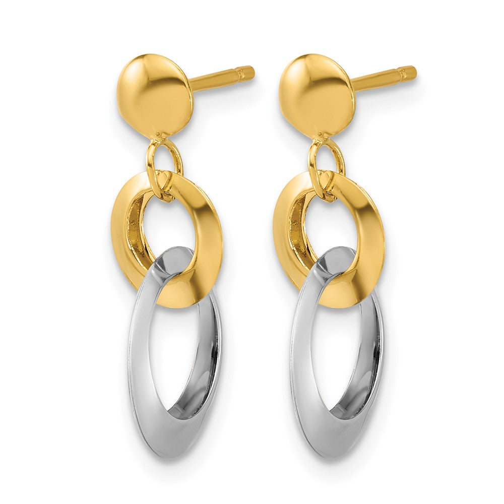 14K Two-tone Polished Circle Link Dangle Post Earrings