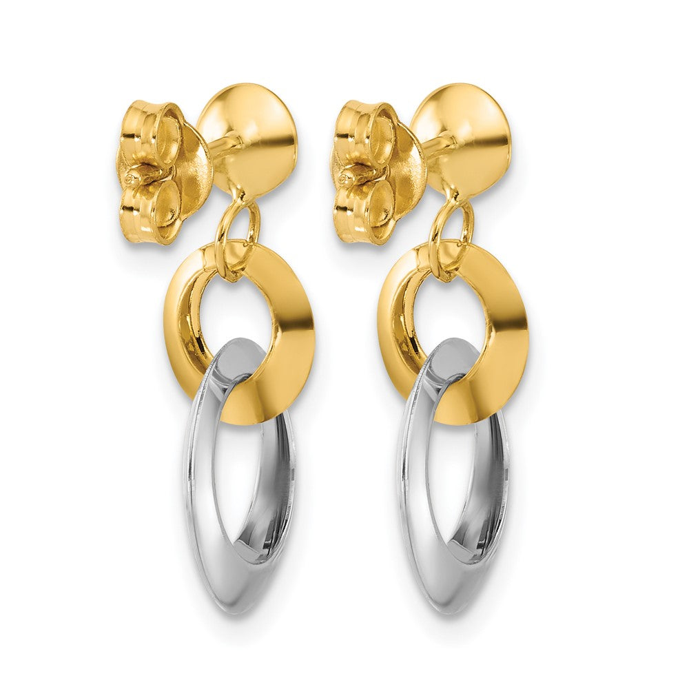 14K Two-tone Polished Circle Link Dangle Post Earrings