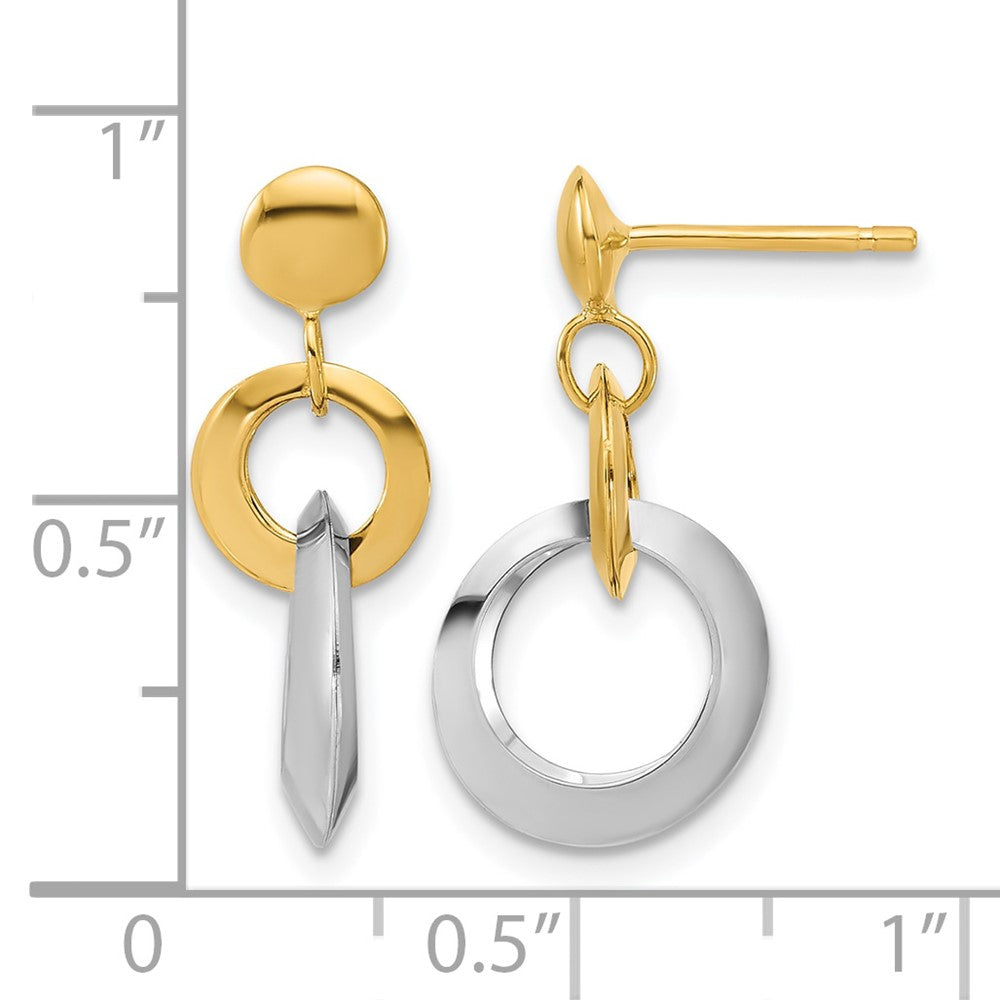 14K Two-tone Polished Circle Link Dangle Post Earrings