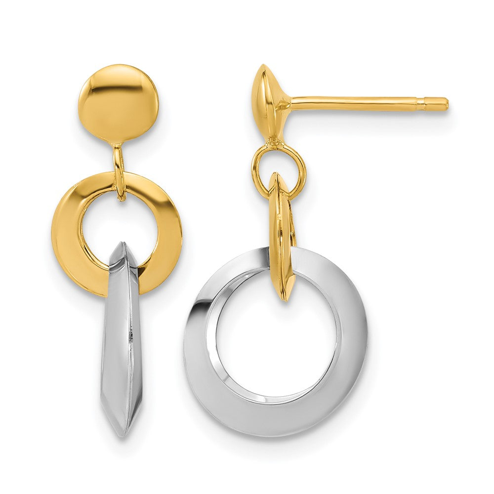 14K Two-tone Polished Circle Link Dangle Post Earrings