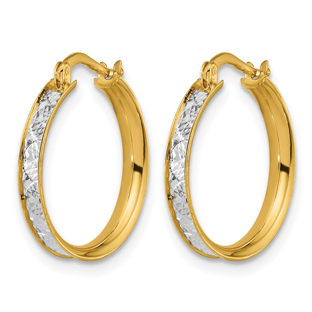 14K Two-tone Polished / Diamond-cut Round Hoop Earrings