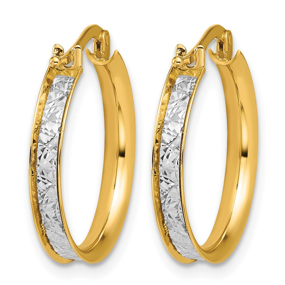 14K Two-tone Polished / Diamond-cut Round Hoop Earrings