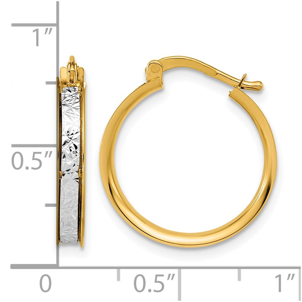 14K Two-tone Polished / Diamond-cut Round Hoop Earrings