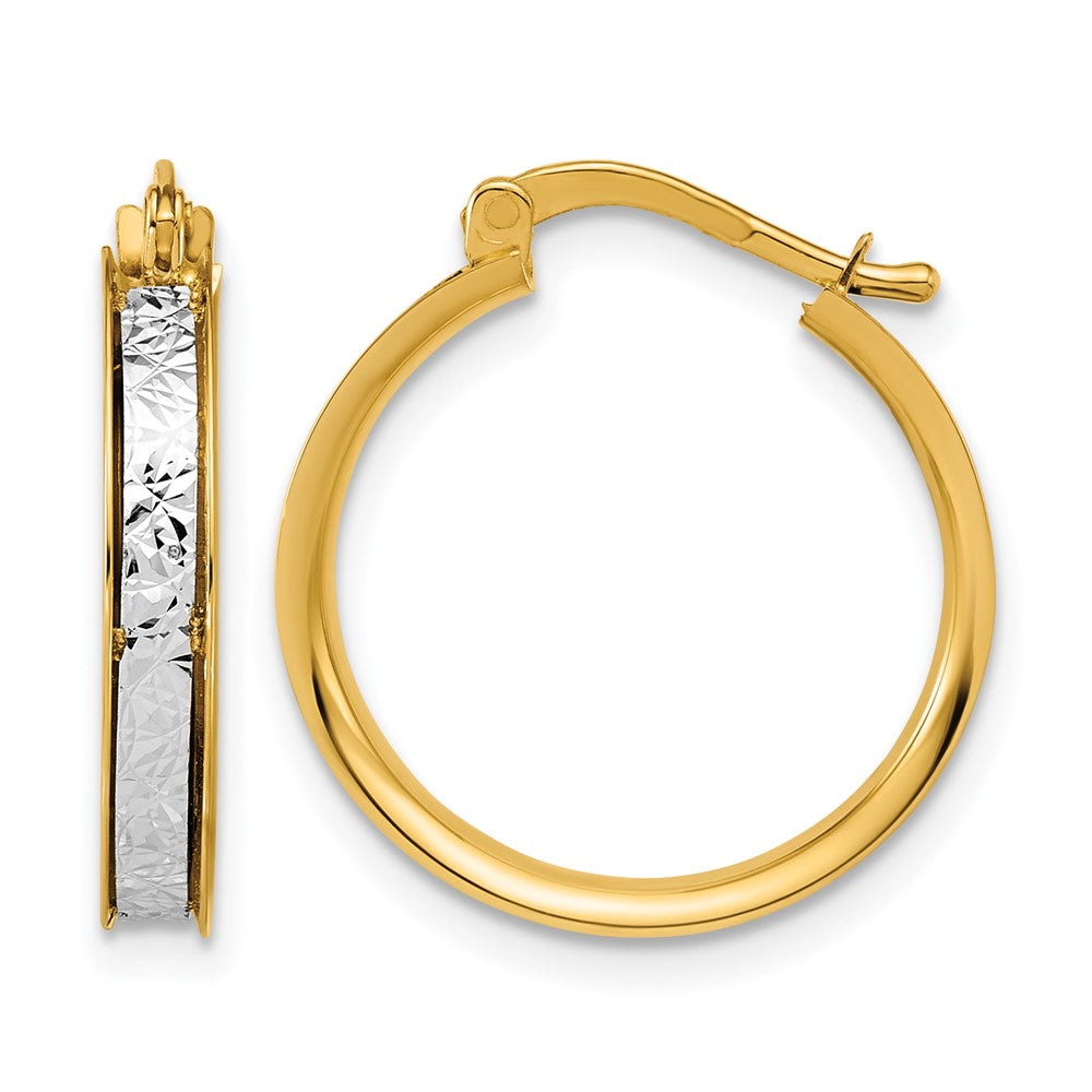 14K Two-tone Polished / Diamond-cut Round Hoop Earrings