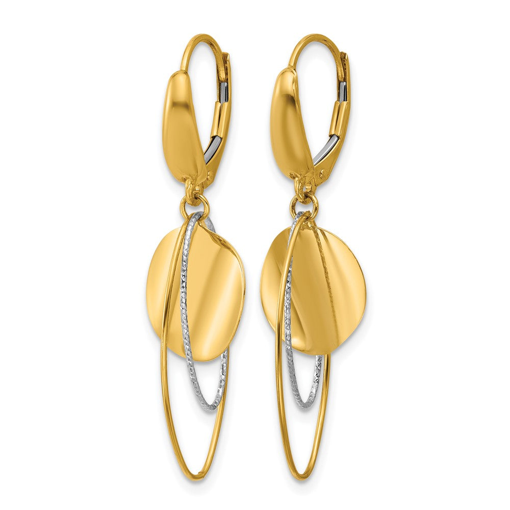 14K Two-tone Polished / Dia-cut Dangle Leverback Earrings