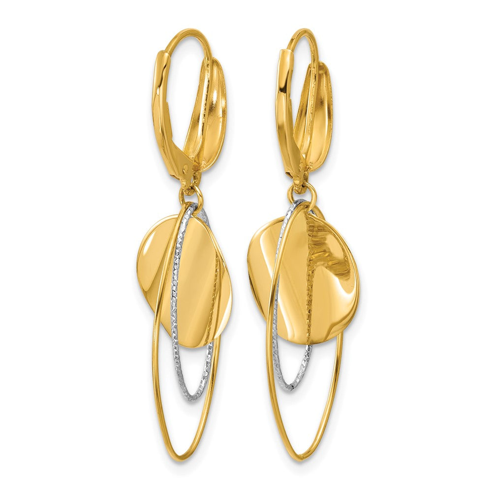 14K Two-tone Polished / Dia-cut Dangle Leverback Earrings