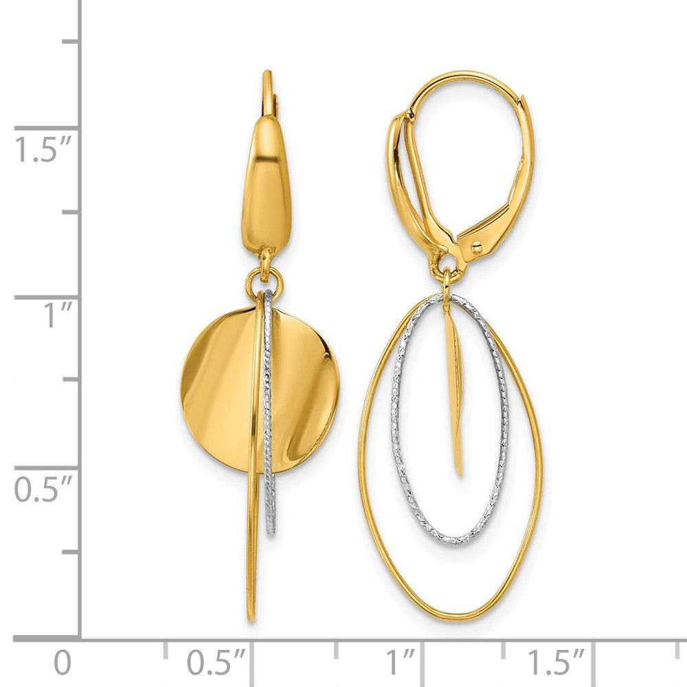 14K Two-tone Polished / Dia-cut Dangle Leverback Earrings