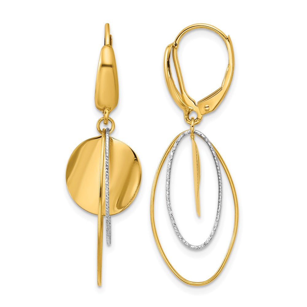 14K Two-tone Polished / Dia-cut Dangle Leverback Earrings